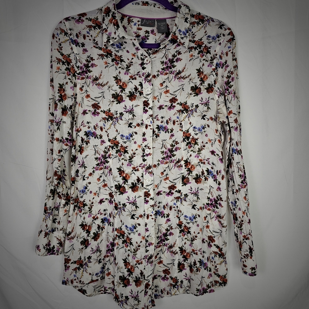 Fluent Life lightweight buttondown floral blouse.